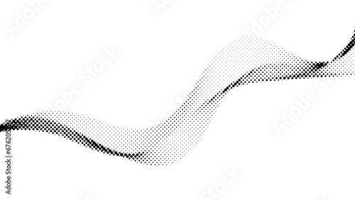 Halftone wave background. Dotted flowing shape wallpaper. Abstract wavy fluid texture. Black white curved liquid line element for poster, banner, cover, print, card, brochure. Vector subtle backdrop photo