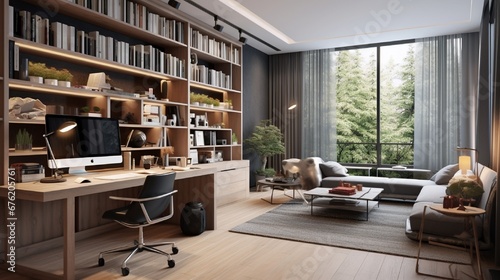 New fashionable study room with wooden floor