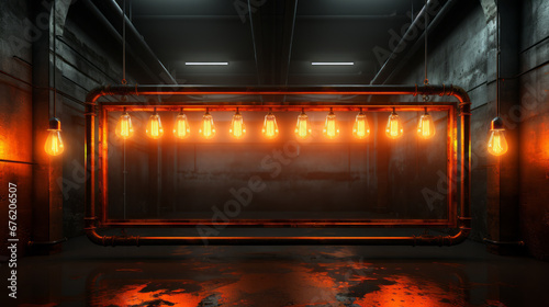 Neon lights creating a photo frame, exuding an industrial influence within a minimalist composition.