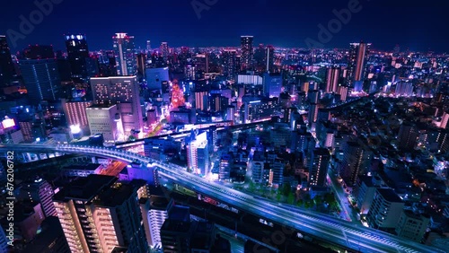 Wallpaper Mural A night timelapse of panoramic cityscape in Osaka high angle wide shot zoom Torontodigital.ca
