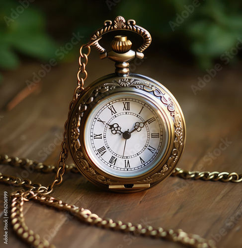  Vintage pocket gold watch with chain. 