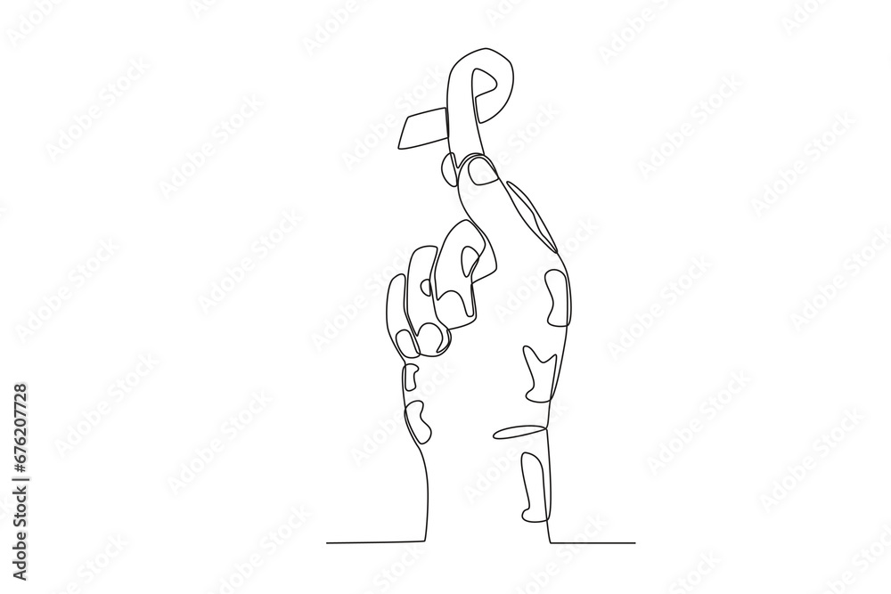 A hand holding leprosy tape. World Leprosy Day one-line drawing A hand holding leprosy tape. World Leprosy Day one-line drawing