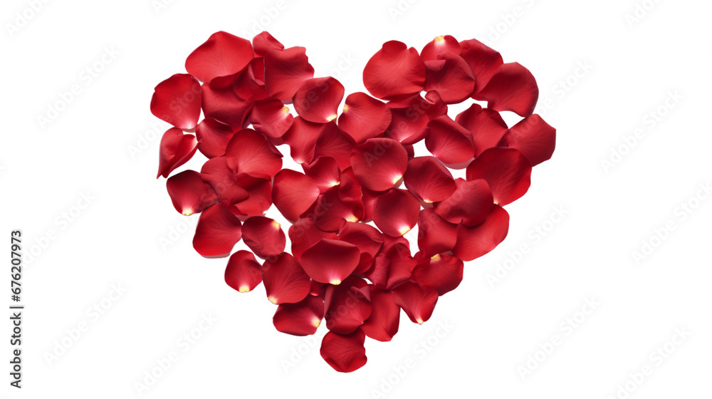 a red rose flower petals in a heart shape isolated on a transparent background for bed, bath special night, or valentines event decoration a red rose flower petals in a heart shape isolated on a transparent background for bed, bath special night, or valentines event decoration