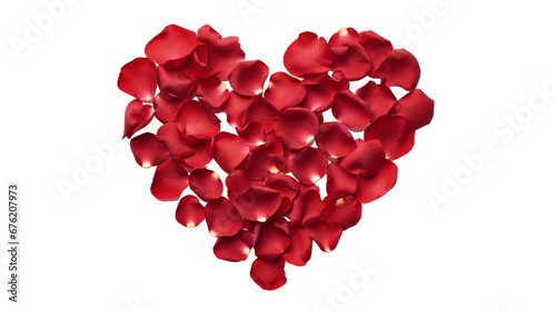a red rose flower petals in a heart shape isolated on a transparent background for bed, bath special night, or valentines event decoration