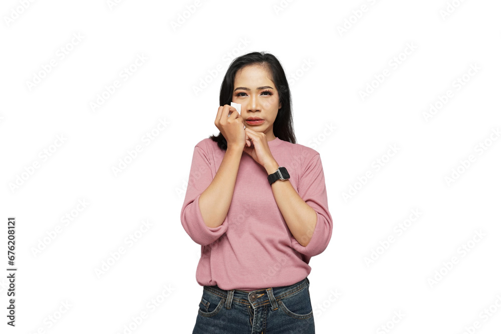 Young Woman Crying and Sad Isolated Background Young Woman Crying and Sad Isolated Background