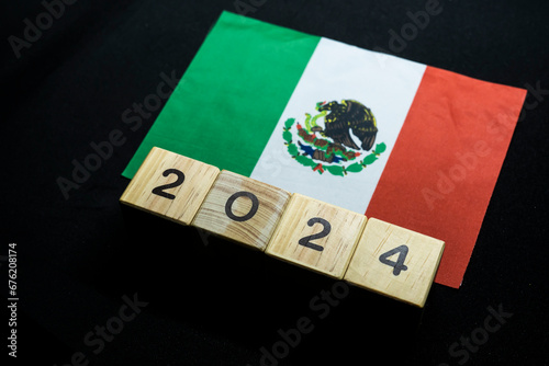 2024, Mexico, Mexico flag with date block, Concept, Important events for Mexico in the new year, election, economy, social activities, central bank, Mexico foreign policy