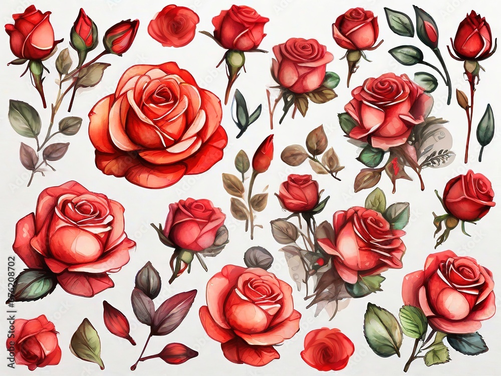 Rosas rojas estilo acuarela  - obrazy, fototapety, plakaty 