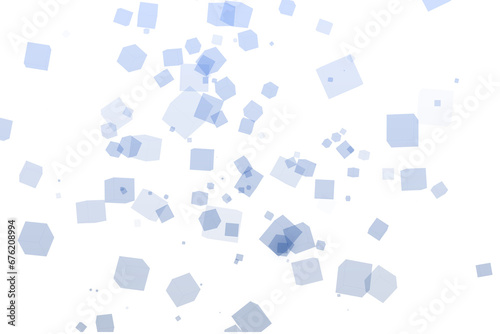 Abstract 3d rendering of chaotic cubes. Flying shapes in empty space. Dynamic background with bokeh, Design for poster, banner, placard.