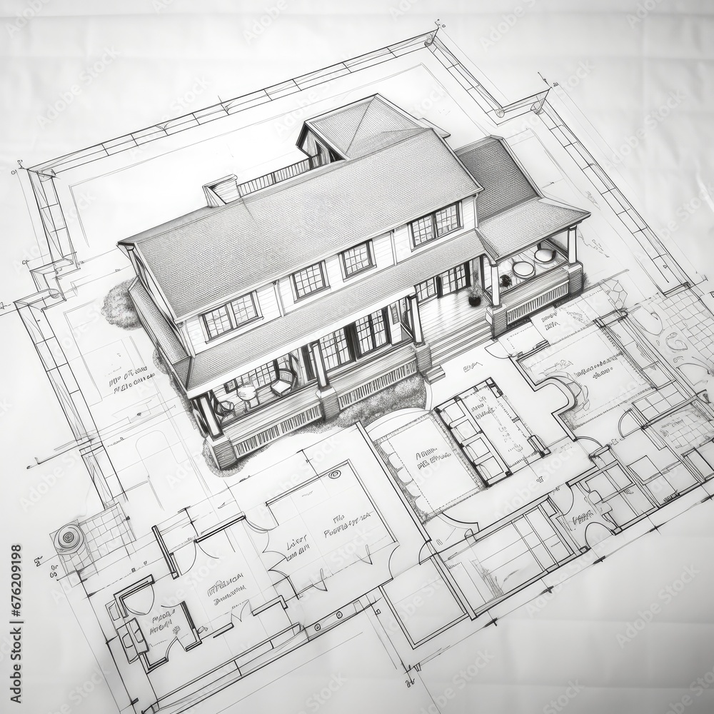 Fototapeta premium Architectural drawing blueprint. Generative AI