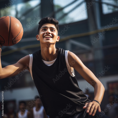 young indian boy playing basketball © PRASANNAPIX