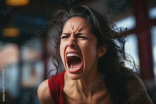 Furious angry woman screaming photo