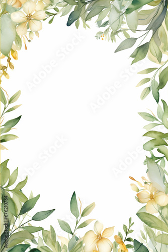 Watercolor floral illustration - leaves and branches wreath   frame with gold shape  for wedding stationary  greetings  wallpapers  fashion  background. Eucalyptus  olive  green leaves  etc.