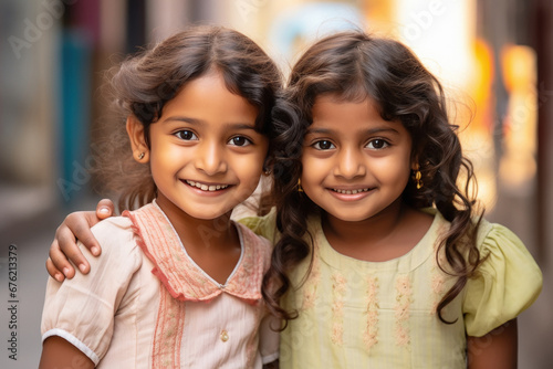 Two indian little girl child smiling together