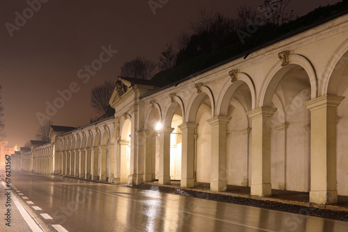Vicenza, VI, Italy - January 15, 2023: Night view of Arcade called PORTICI DI MONTE BERICO photo