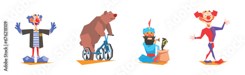 Circus Character and Tamed Animal on Show or Performance Vector Set