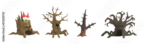 Spooky Landscape Elements with Tree Stump Vector Set photo