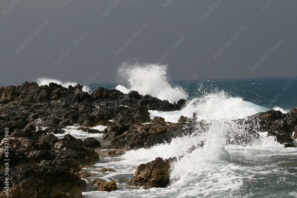 storm on the island of Crete, storm clouds, big waves. High quality photo
