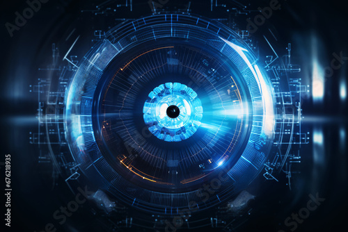 Abstract blue eye cyber security access technology background. 