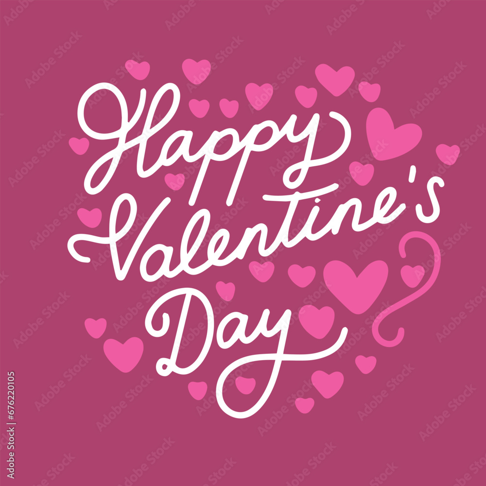 Happy Valentine's Day text banner. Handwriting text Happy Valentine's Day. Square holiday banner. Hand drawn vector art. 