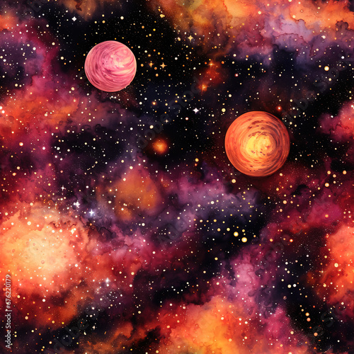 Watercolor galaxy space cosmic repeat pattern