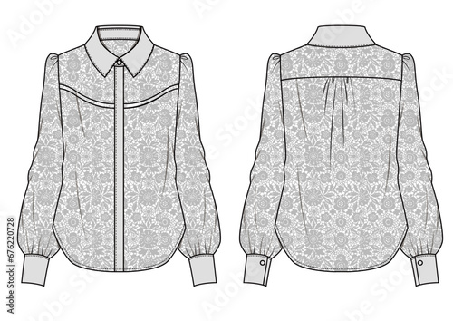 women's shirts,Fashion Flat Sketch Vector Illustration, CAD, Technical Drawing, Flat Drawing, Template, Mockup.