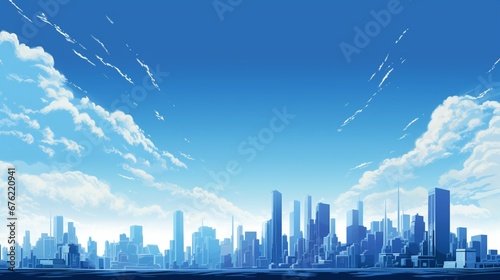 The city skyline is a testament to human ambition  with skyscrapers reaching for the sky  their sleek forms a study in elegant simplicity against the azure expanse