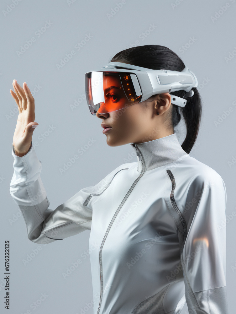 young Woman using virtual reality headset
