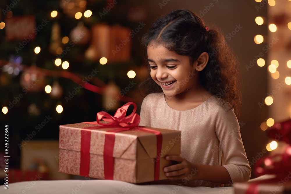 cute indian girl with gift box cute indian girl with gift box