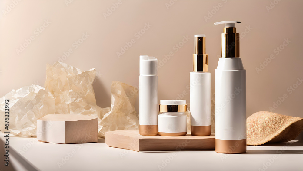 business concept, product display, A natural cosmetic tube and box, Product presentation. white on a background, Beauty and body care product concept with copy space - obrazy, fototapety, plakaty 