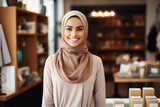 young muslim woman standing at shop