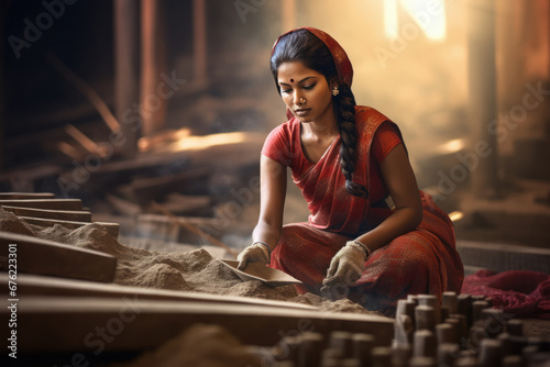 young woman doing construction work
