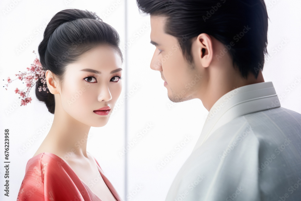 young couple on white background