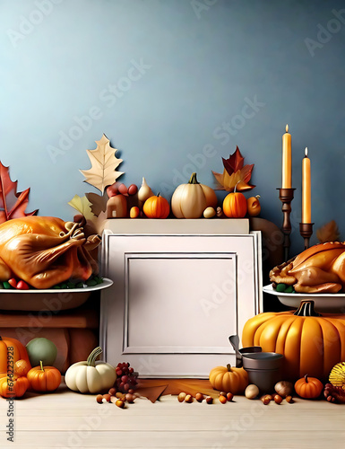 Thanksgiving concept photo that is realistic and has an artificial intelligence-generated background. (ID: 676223928)