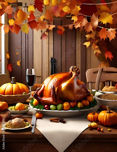 Thanksgiving concept photo that is realistic and has an artificial intelligence-generated background. (ID: 676223956)