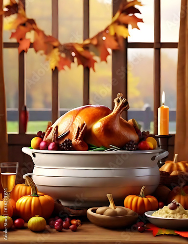 Thanksgiving concept photo that is realistic and has an artificial intelligence-generated background. (ID: 676223974)