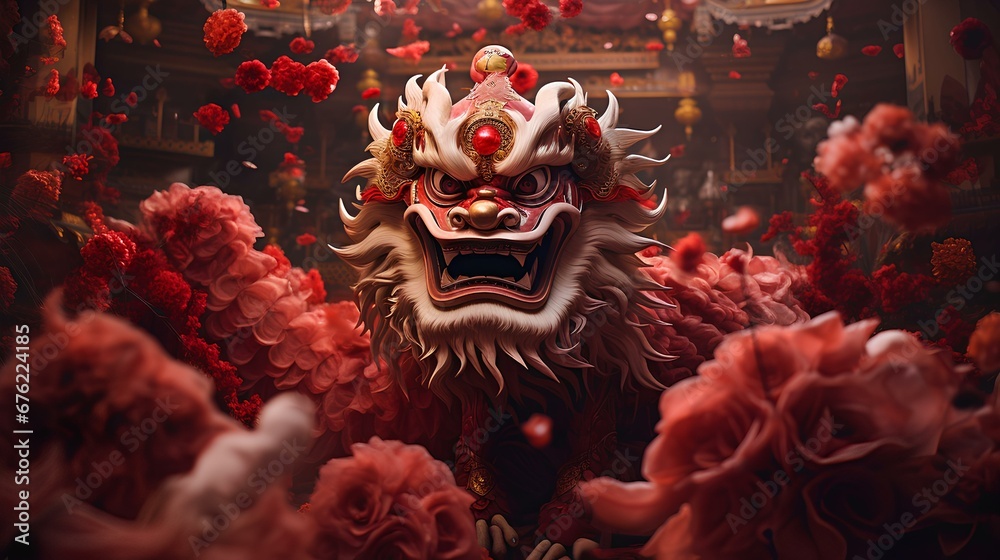chinese dragon statue at the temple chinese new year ai generated - obrazy, fototapety, plakaty 