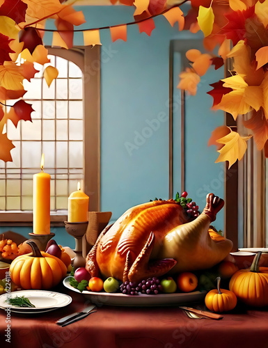 Thanksgiving concept photo that is realistic and has an artificial intelligence-generated background. (ID: 676224118)