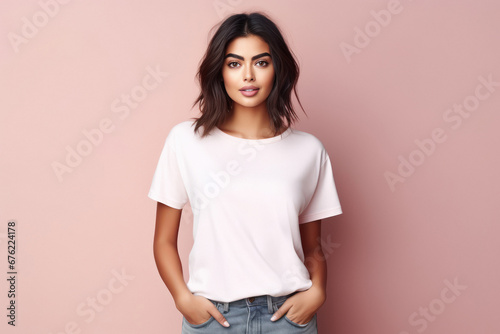 young indian woman standing on isolated background