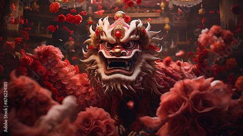 chinese dragon statue at the temple chinese new year ai generated photo