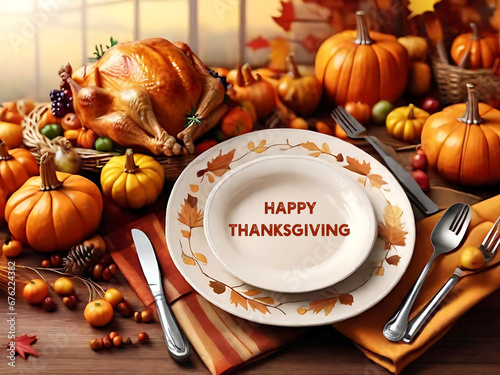 Thanksgiving concept photo that is realistic and has an artificial intelligence-generated background. (ID: 676224382)