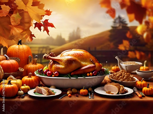 Thanksgiving concept photo that is realistic and has an artificial intelligence-generated background. (ID: 676224564)