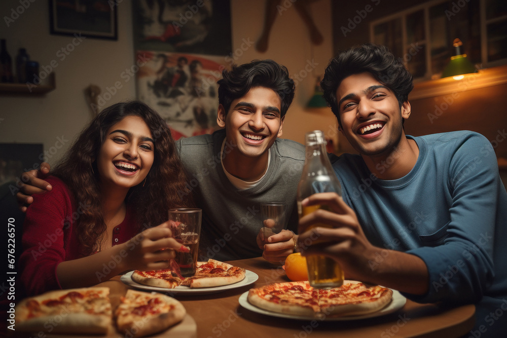 college students enjoying pizza party