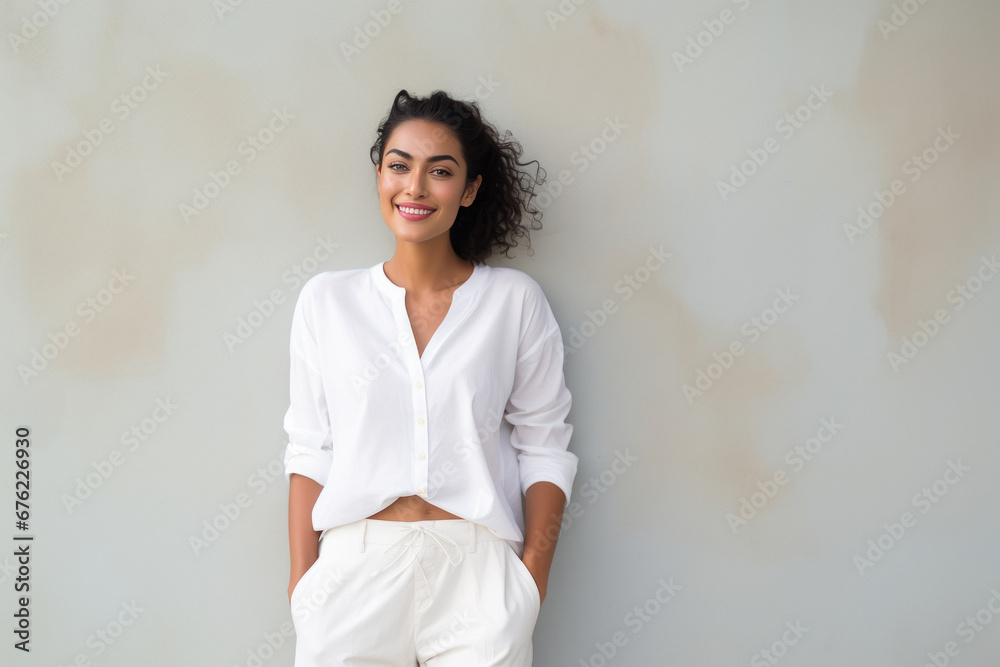 Young indian woman in white shirt and pant