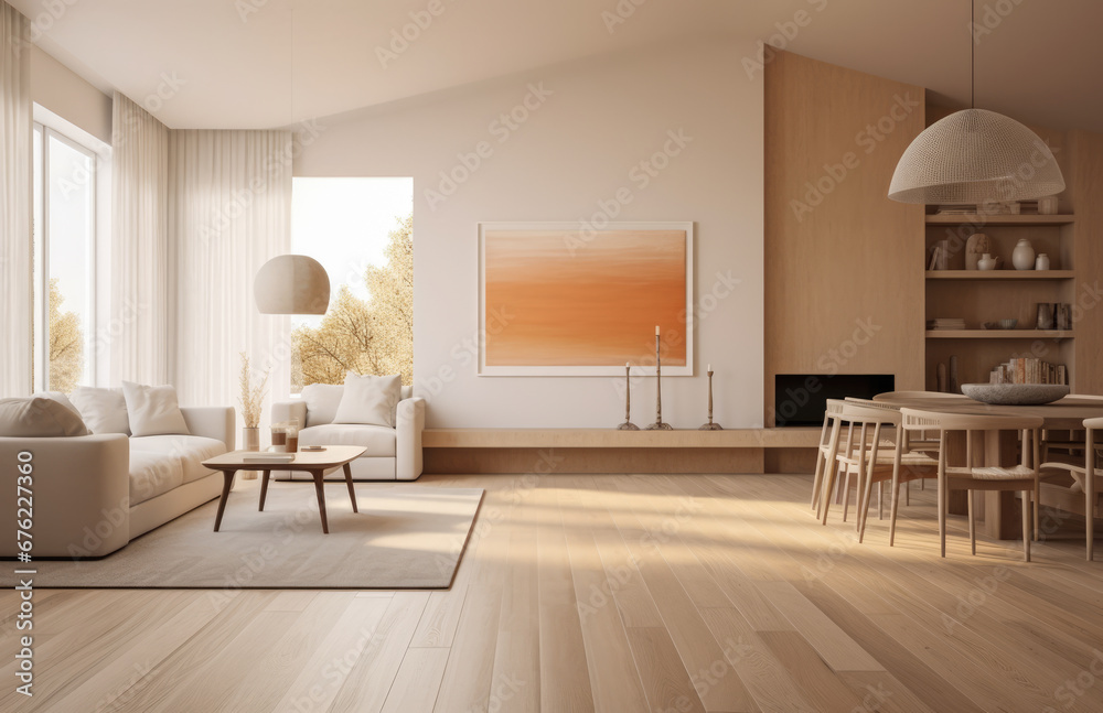Fototapeta premium Luxurious living room area composition with minimalistic decoration