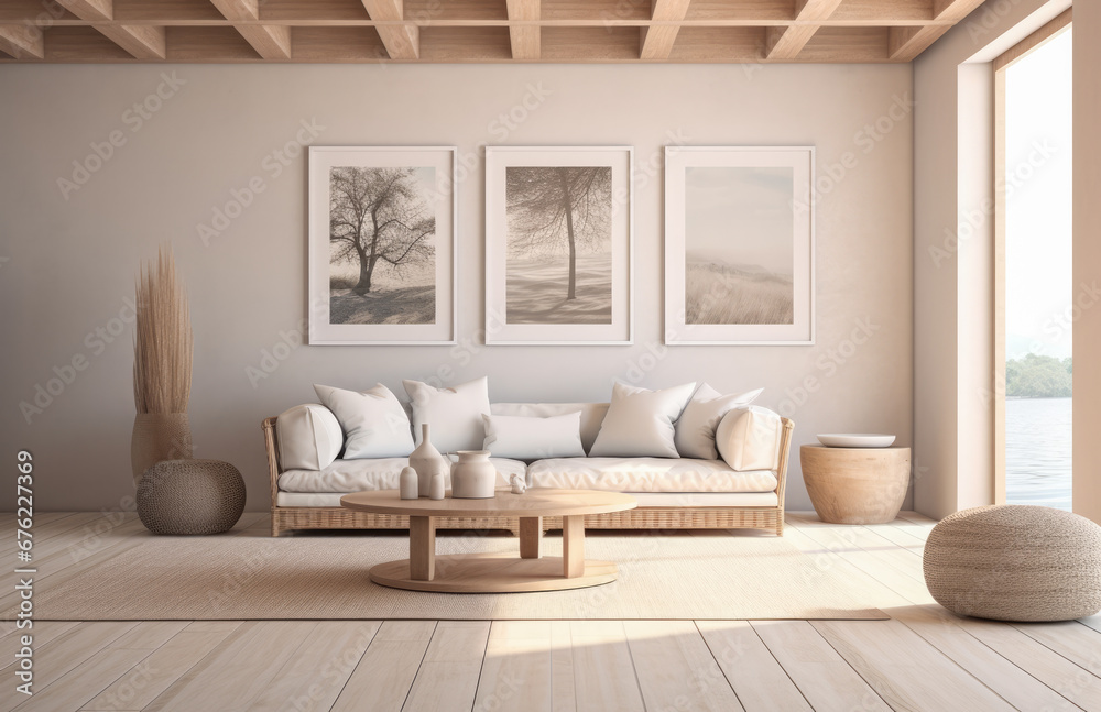 Luxurious living room area composition with minimalistic decoration