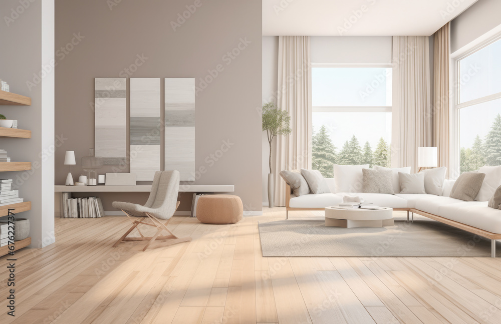 Fototapeta premium Luxurious living room area composition with minimalistic decoration