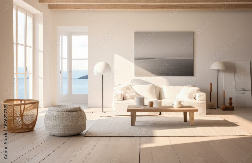 Fototapeta premium Luxurious living room area composition with minimalistic decoration