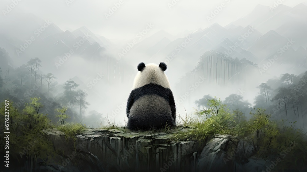 illustration of an adult panda bear - obrazy, fototapety, plakaty 