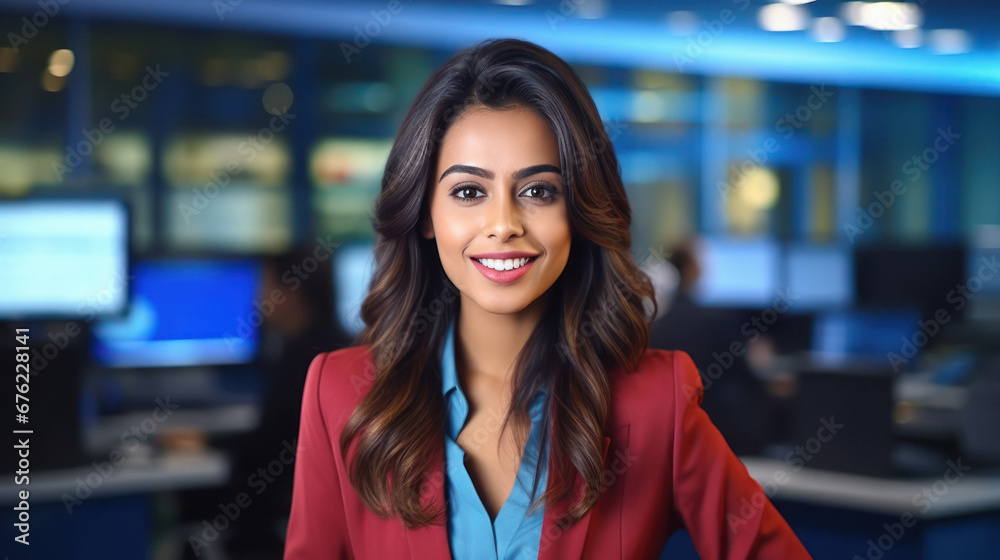 Young businesswoman or news anchor sitting at office. Young businesswoman or news anchor sitting at office.