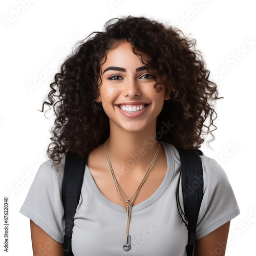 University girl students smiling with happiness on white background